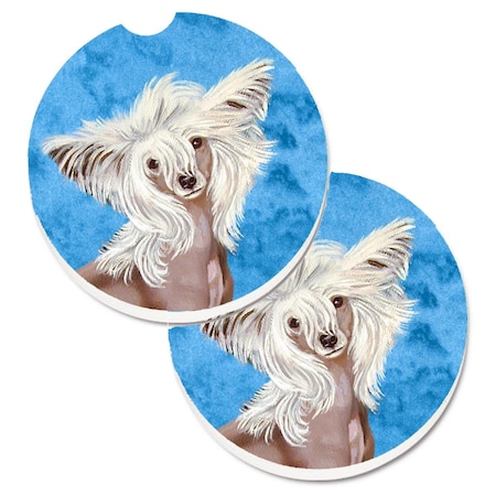 Blue Chinese Crested Set Of 2 Cup Holder Car Coaster